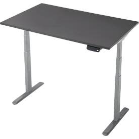 Schreibtisch, Rechteck, elektrisch höhenverstellbar, T-Fuß, B 1200 x T 800 x H 620-1280 mm, inkl. Memory Master, graphit/silber