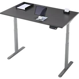 Schreibtisch, Rechteck, elektrisch höhenverstellbar, T-Fuß, B 1200 x T 800 x H 620-1280 mm, inkl. Memory Master, graphit/silber