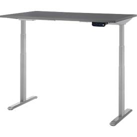 Schreibtisch, Rechteck, elektrisch höhenverstellbar, T-Fuß, B 1200 x T 800 x H 620-1280 mm, inkl. Memory Master, graphit/silber
