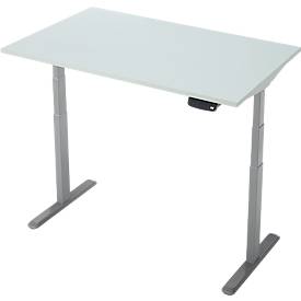 Schreibtisch, Rechteck, elektrisch höhenverstellbar, T-Fuß, B 1200 x T 800 x H 620-1280 mm, inkl. Memory Master, lichtgrau/silber