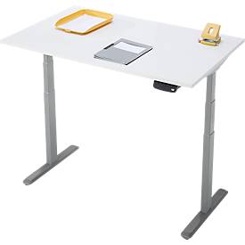 Schreibtisch, Rechteck, elektrisch höhenverstellbar, T-Fuß, B 1200 x T 800 x H 620-1280 mm, inkl. Memory Master, weiß/silber