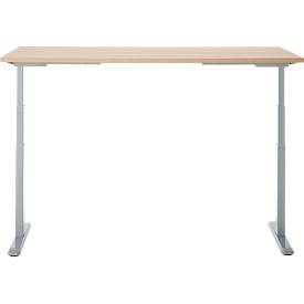 Schreibtisch, Rechteck, elektrisch höhenverstellbar, T-Fuß, B 1600 x T 800 x H 620-1280 mm, inkl. Memory Master, Eiche-Dekor/silber