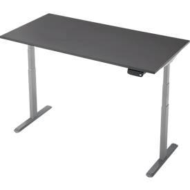 Schreibtisch, Rechteck, elektrisch höhenverstellbar, T-Fuß, B 1600 x T 800 x H 620-1280 mm, inkl. Memory Master, graphit/silber