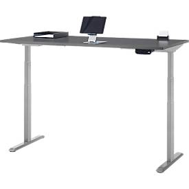 Schreibtisch, Rechteck, elektrisch höhenverstellbar, T-Fuß, B 1600 x T 800 x H 620-1280 mm, inkl. Memory Master, graphit/silber