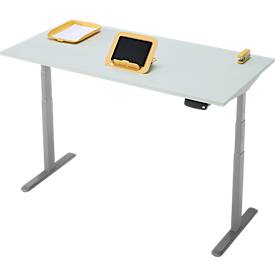 Schreibtisch, Rechteck, elektrisch höhenverstellbar, T-Fuß, B 1600 x T 800 x H 620-1280 mm, inkl. Memory Master, lichtgrau/silber