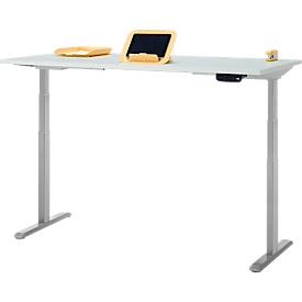 Schreibtisch, Rechteck, elektrisch höhenverstellbar, T-Fuß, B 1600 x T 800 x H 620-1280 mm, inkl. Memory Master, lichtgrau/silber