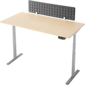 Schreibtisch, Rechteck, elektrisch höhenverstellbar, T-Fuß, B 1600 x T 800 x H 620-1280 mm, inkl. Memory Master + Tischtrennwand, Ahorn-Dekor/silber