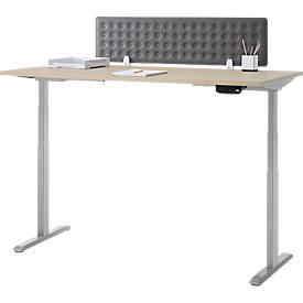 Schreibtisch, Rechteck, elektrisch höhenverstellbar, T-Fuß, B 1600 x T 800 x H 620-1280 mm, inkl. Memory Master + Tischtrennwand, Eiche-Dekor/silber