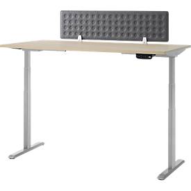 Schreibtisch, Rechteck, elektrisch höhenverstellbar, T-Fuß, B 1600 x T 800 x H 620-1280 mm, inkl. Memory Master + Tischtrennwand, Eiche-Dekor/silber