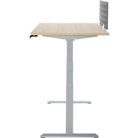 Schreibtisch, Rechteck, elektrisch höhenverstellbar, T-Fuß, B 1600 x T 800 x H 620-1280 mm, inkl. Memory Master + Tischtrennwand, Eiche-Dekor/silber