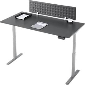 Schreibtisch, Rechteck, elektrisch höhenverstellbar, T-Fuß, B 1600 x T 800 x H 620-1280 mm, inkl. Memory Master + Tischtrennwand, graphit/silber