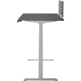 Schreibtisch, Rechteck, elektrisch höhenverstellbar, T-Fuß, B 1600 x T 800 x H 620-1280 mm, inkl. Memory Master + Tischtrennwand, graphit/silber