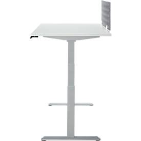 Schreibtisch, Rechteck, elektrisch höhenverstellbar, T-Fuß, B 1600 x T 800 x H 620-1280 mm, inkl. Memory Master + Tischtrennwand, lichtgrau/silber