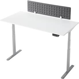 Schreibtisch, Rechteck, elektrisch höhenverstellbar, T-Fuß, B 1600 x T 800 x H 620-1280 mm, inkl. Memory Master + Tischtrennwand, weiß/silber