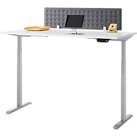 Schreibtisch, Rechteck, elektrisch höhenverstellbar, T-Fuß, B 1600 x T 800 x H 620-1280 mm, inkl. Memory Master + Tischtrennwand, weiß/silber