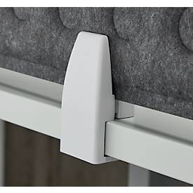 Schreibtisch, Rechteck, elektrisch höhenverstellbar, T-Fuß, B 1600 x T 800 x H 620-1280 mm, inkl. Memory Master + Tischtrennwand, weiß/silber