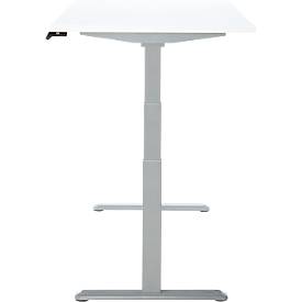 Schreibtisch, Rechteck, elektrisch höhenverstellbar, T-Fuß, B 1600 x T 800 x H 620-1280 mm, inkl. Memory Master, weiß/silber