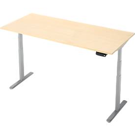 Schreibtisch, Rechteck, elektrisch höhenverstellbar, T-Fuß, B 1800 x T 800 x H 620-1280 mm, inkl. Memory Master, Ahorn-Dekor/silber