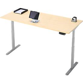 Schreibtisch, Rechteck, elektrisch höhenverstellbar, T-Fuß, B 1800 x T 800 x H 620-1280 mm, inkl. Memory Master, Ahorn-Dekor/silber