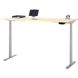 Schreibtisch, Rechteck, elektrisch höhenverstellbar, T-Fuß, B 1800 x T 800 x H 620-1280 mm, inkl. Memory Master, Ahorn-Dekor/silber