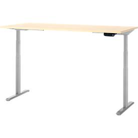 Schreibtisch, Rechteck, elektrisch höhenverstellbar, T-Fuß, B 1800 x T 800 x H 620-1280 mm, inkl. Memory Master, Ahorn-Dekor/silber
