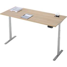 Schreibtisch, Rechteck, elektrisch höhenverstellbar, T-Fuß, B 1800 x T 800 x H 620-1280 mm, inkl. Memory Master, Eiche-Dekor/silber