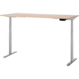 Schreibtisch, Rechteck, elektrisch höhenverstellbar, T-Fuß, B 1800 x T 800 x H 620-1280 mm, inkl. Memory Master, Eiche-Dekor/silber