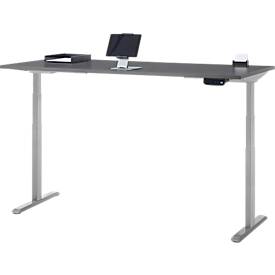 Schreibtisch, Rechteck, elektrisch höhenverstellbar, T-Fuß, B 1800 x T 800 x H 620-1280 mm, inkl. Memory Master, graphit/silber