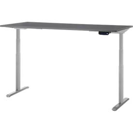 Schreibtisch, Rechteck, elektrisch höhenverstellbar, T-Fuß, B 1800 x T 800 x H 620-1280 mm, inkl. Memory Master, graphit/silber