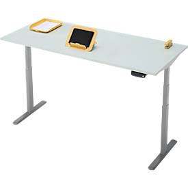 Schreibtisch, Rechteck, elektrisch höhenverstellbar, T-Fuß, B 1800 x T 800 x H 620-1280 mm, inkl. Memory Master, lichtgrau/silber