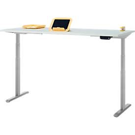 Schreibtisch, Rechteck, elektrisch höhenverstellbar, T-Fuß, B 1800 x T 800 x H 620-1280 mm, inkl. Memory Master, lichtgrau/silber