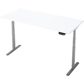 Schreibtisch, Rechteck, elektrisch höhenverstellbar, T-Fuß, B 1800 x T 800 x H 620-1280 mm, inkl. Memory Master, weiß/silber