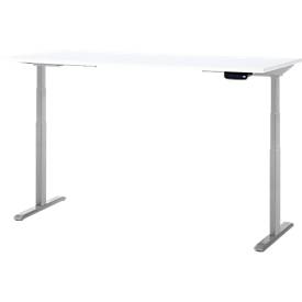 Schreibtisch, Rechteck, elektrisch höhenverstellbar, T-Fuß, B 1800 x T 800 x H 620-1280 mm, inkl. Memory Master, weiß/silber