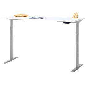 Schreibtisch, Rechteck, elektrisch höhenverstellbar, T-Fuß, B 1800 x T 800 x H 620-1280 mm, inkl. Memory Master, weiß/silber
