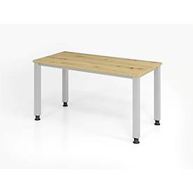 Schreibtisch, rechteckig, 4 Füße, Quadratrohr, B 1200 x T 672 x H 685-810 mm, Wildeiche/Silber