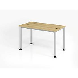 Schreibtisch, rechteckig, 4 Füße, Rundrohr, B 1200 x T 672 x H 685-810 mm, Wildeiche/Silber