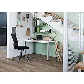 Schreibtisch, rechteckig, 4 Füße, Rundrohr, B 1400 x T 672 x H 685-810 mm, weiß/silber