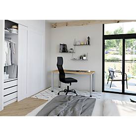 Schreibtisch, rechteckig, 4 Füße, Rundrohr, B 1400 x T 672 x H 685-810 mm, Wildeiche/Silber