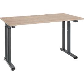 Schreibtisch Set Up, Rechteck, C-Fuß, B 1300 x T 650 x H 685-820 mm, Eiche/graphit