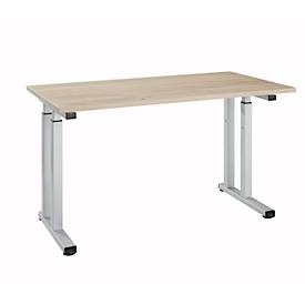 Schreibtisch Set Up, Rechteck, C-Fuß, B 1300 x T 650 x H 685-820 mm, Eiche/weißaluminium 