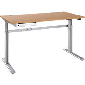 Schreibtisch STANDARD, elektrisch höhenverstellbar, B 1600 mm, Buche/weißaluminium + OrgaWork Schublade
