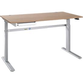 Schreibtisch STANDARD, elektrisch höhenverstellbar, B 1600 mm, Eiche/weißaluminium + OrgaWork Schublade