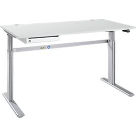 Schreibtisch STANDARD, elektrisch höhenverstellbar, B 1600 mm, lichtgrau/weißaluminium + OrgaWork Schublade