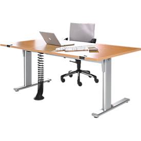 Schreibtisch Standard, elektrisch höhenverstellbar, Rechteck, C-Fuß, B 1600 x T 800 x H 725-1185 mm, Buche/weißaluminium RAL 9006