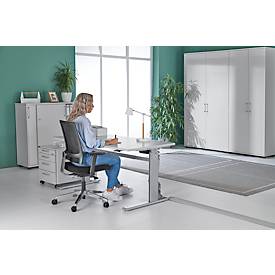 Schreibtisch Standard, elektrisch höhenverstellbar, Rechteck, C-Fuß, B 1600 x T 800 x H 725-1185 mm, lichtgrau/weißaluminium RAL 9006