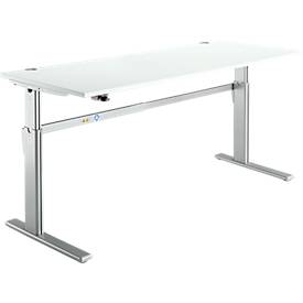 Schreibtisch Standard, elektrisch höhenverstellbar, Rechteck, C-Fuß, B 1800 x T 800 x H 725-1185 mm, lichtgrau/weißaluminium RAL 9006