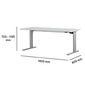 Schreibtisch Standard, elektrisch höhenverstellbar, Rechteck, C-Fuß, B 1800 x T 800 x H 725-1185 mm, lichtgrau/weißaluminium RAL 9006