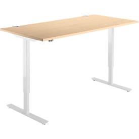 Schreibtisch Start Off, elektrisch höhenverstellbar, Rechteck, T-Fuß, B 1600 x T 800 x H 755-1255 mm, Ahorn/weiß