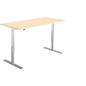 Schreibtisch Start Off, elektrisch höhenverstellbar, Rechteck, T-Fuß, B 1600 x T 800 x H 755-1255 mm, Ahorn/weißalu