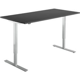 Schreibtisch Start Off, elektrisch höhenverstellbar, Rechteck, T-Fuß, B 1600 x T 800 x H 755-1255 mm, graphit/weißalu